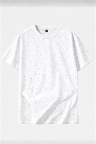 Beyaz Shine Parıltılı Simli Oversize Unisex T-shirt