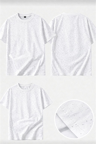 Beyaz Shine Parıltılı Simli Oversize Unisex T-shirt