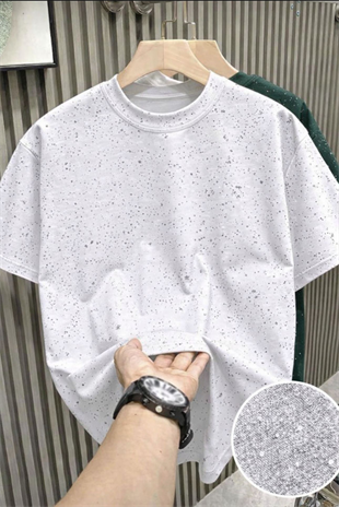 Beyaz Shine Parıltılı Simli Oversize Unisex T-shirt