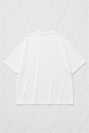 Beyaz Sılent Hıll Baskılı Unisex Oversize T-shirt