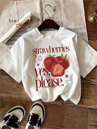 Beyaz Strawberries Baskılı Kısa Kol Oversize T-Shirt
