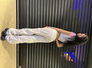 Beyaz Tech Baggy Ayarlanabilir Lastikli Pantolon