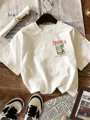 Beyaz Tequila Kısa Kol Oversize T-Shirt
