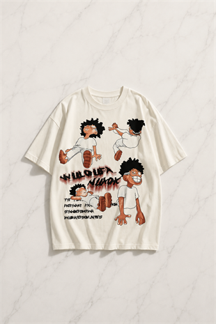 Beyaz Tuledai Hip Hop Kısa Kol Oversize T-Shirt