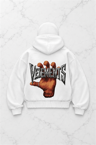 Beyaz Vetements Baskılı Kar Maskeli Unisex Sweatshirt Hırka
