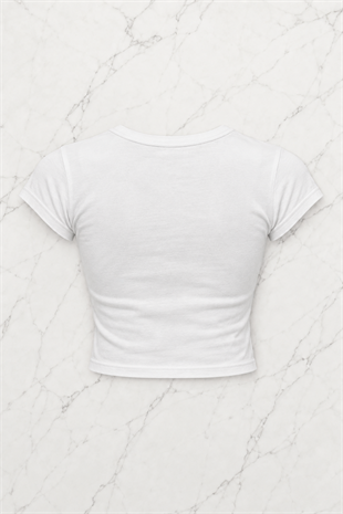 Beyaz Y2K Cat Graphic Crop