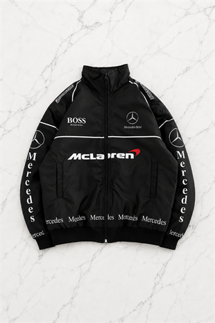 Black McLaren Desenli Unisex Bomber Ceket