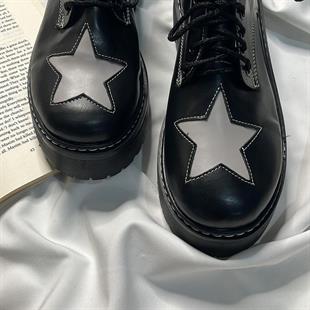 Black Oxford Star Detail Ayakkabi