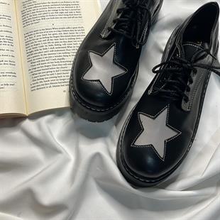 Black Oxford Star Detail Ayakkabi