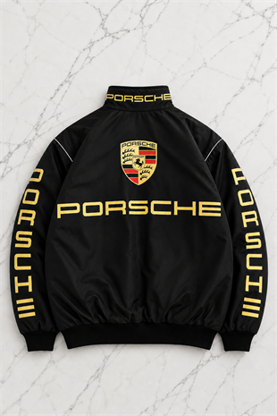 Black Porsche Desenli Unisex Bomber Ceket