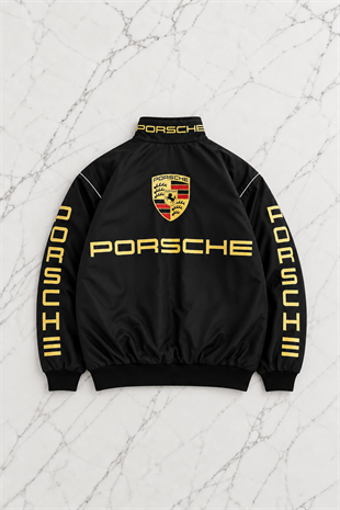 Black Porsche Desenli Unisex Bomber Ceket