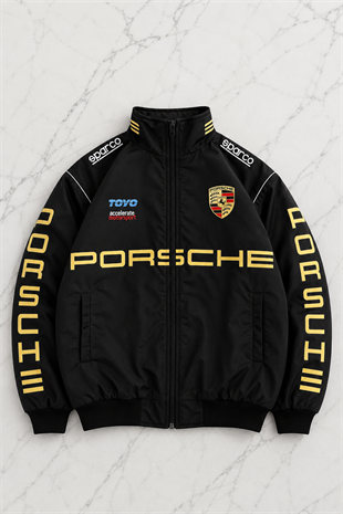 Black Porsche Desenli Unisex Bomber Ceket