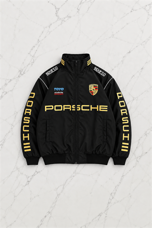 Black Porsche Desenli Unisex Bomber Ceket