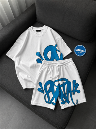 Blue Street Graffiti Beyaz Unisex T-shirt & Şort Takım