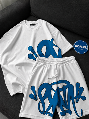 Blue Street Graffiti Beyaz Unisex T-shirt & Şort Takım