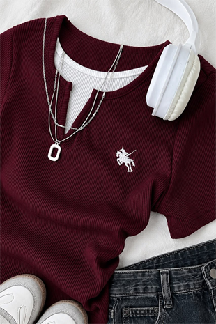 Bordo Chapter Parçalı Büzgülü Bluz
