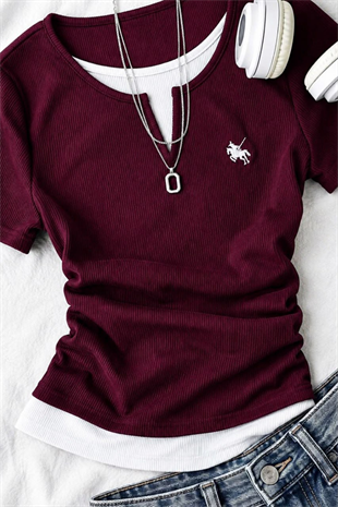 Bordo Chapter Parçalı Büzgülü Bluz