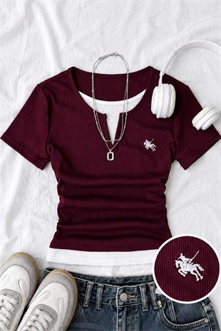 Bordo Chapter Parçalı Büzgülü Bluz