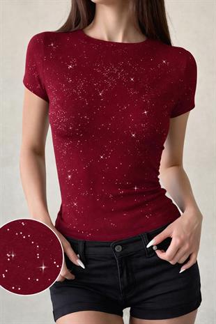 Bordo Cris Sim Detaylı Tam Boy Bluz