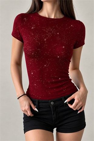 Bordo Cris Sim Detaylı Tam Boy Bluz