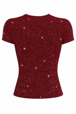 Bordo Cris Sim Detaylı Tam Boy Bluz