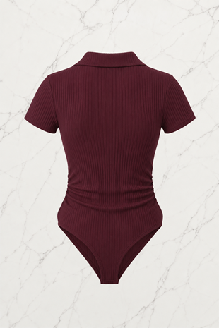 Bordo Polo Yaka Fitilli Likralı Premium Zıbın