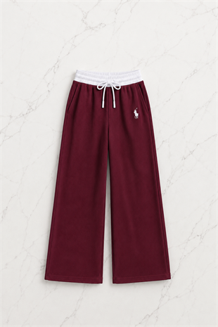 Bordo Polo Yaka Fitilli Likralı Premium Eşofman Takımı