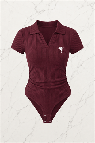 Bordo Polo Yaka Fitilli Likralı Premium Zıbın