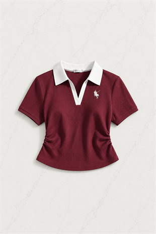Bordo Polo Yaka Fitilli Likralı Premium Eşofman Takımı