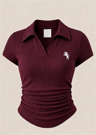 Bordo Polo Yaka Fitilli Likralı Zıbın
