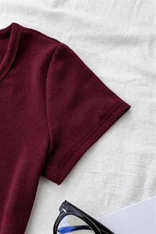Bordo Soft Detaylı Nakışlı Çıtçıtlı Bluz