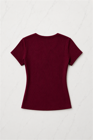 Bordo Soft Detaylı Nakışlı Çıtçıtlı Bluz