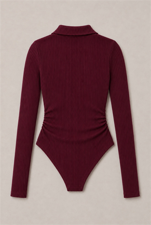 Bordo Steed Polo Yaka Parmak Geçirme Detaylı Bluz