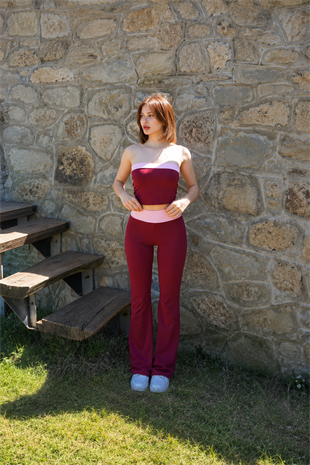 Bordo Straplez Detaylı Alt Üst Takım