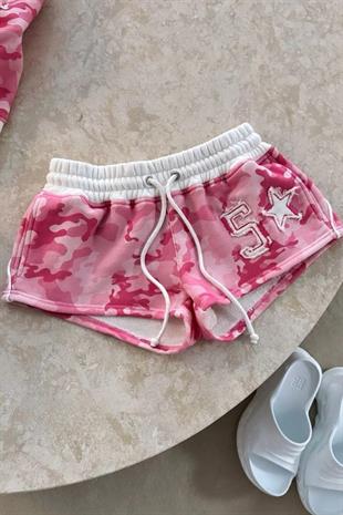 Camo Pembe Kamuflaj Straplez Şort Alt Üst Takım