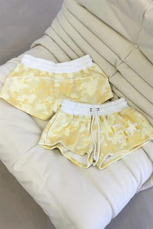 Camo Sarı Kamuflaj Straplez Şort Alt Üst Takım