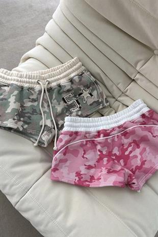 Camo Yeşil Kamuflaj Straplez Şort Alt Üst Takım