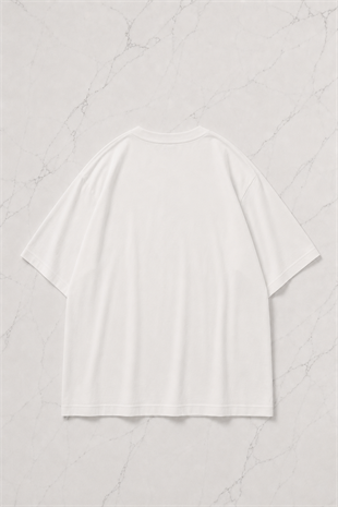 Cat Five Detaylı Oversize Unisex Beyaz T-shirt