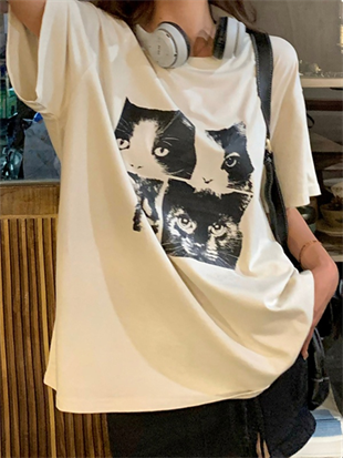 Cat Print Oversize Unisex T-shirt