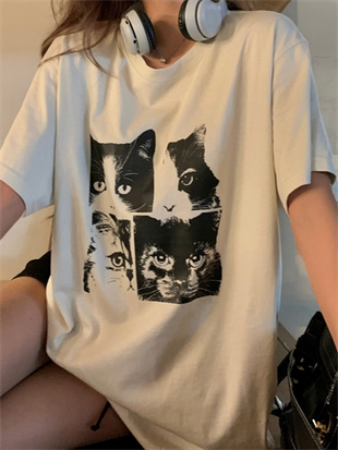 Cat Print Oversize Unisex T-shirt