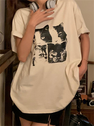 Cat Print Oversize Unisex T-shirt
