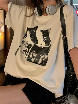 Cat Print Oversize Unisex T-shirt