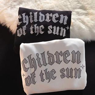 Siyah Children Of The Taş Baskılı Oversize Unisex Sweatshirt