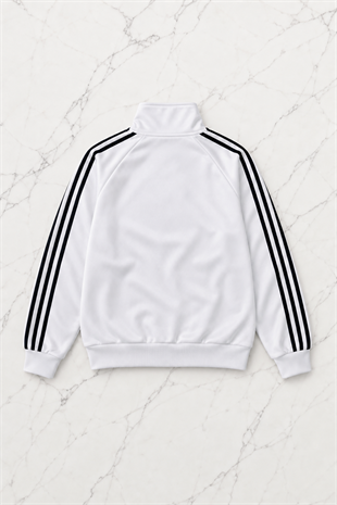 Çizgili Flower Beyaz Oversize Unisex Ceket
