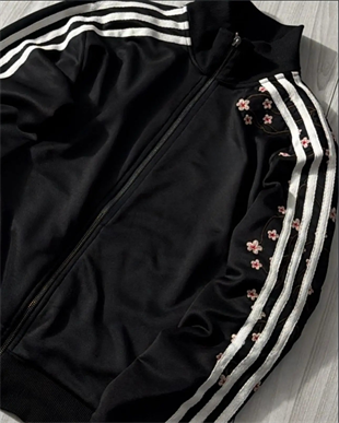 Çizgili Flower Siyah Oversize Unisex Ceket