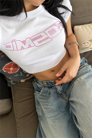 Cosmic Pembe Taş Baskılı Crop