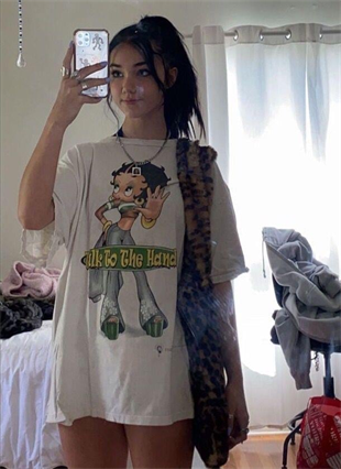Cute Betty Boop Detail Oversize Unisex T-shirt
