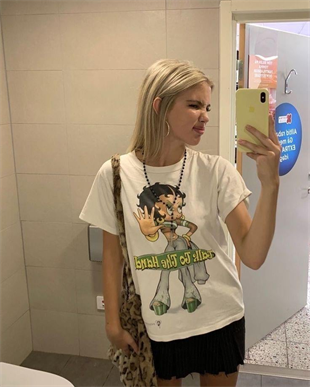 Cute Betty Boop Detail Oversize Unisex T-shirt
