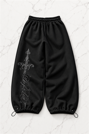 Defeat Gothic Detaylı Baggy Unisex Eşofman Altı