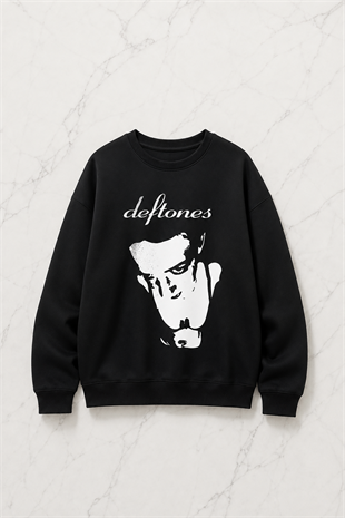 Deftones Baskılı Siyah Unisex Oversize Bisiklet Yaka Sweatshirt